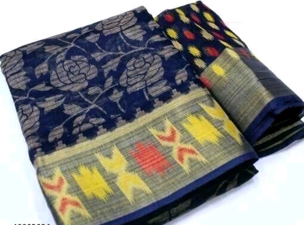 Brasso Cotton Saree With Big Border  - Blue, Free Size, Cotton, Print, Pack of1
